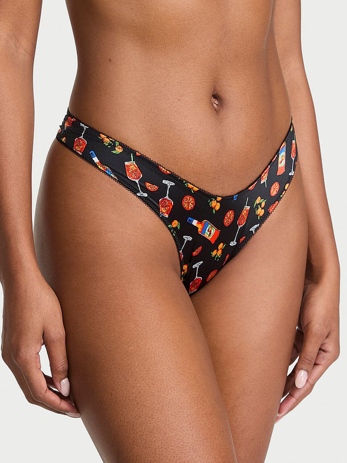 vs Very Sexy Strappy-Back Charm High-Leg Thong Panty Black Summer Spritz 1 of 3 