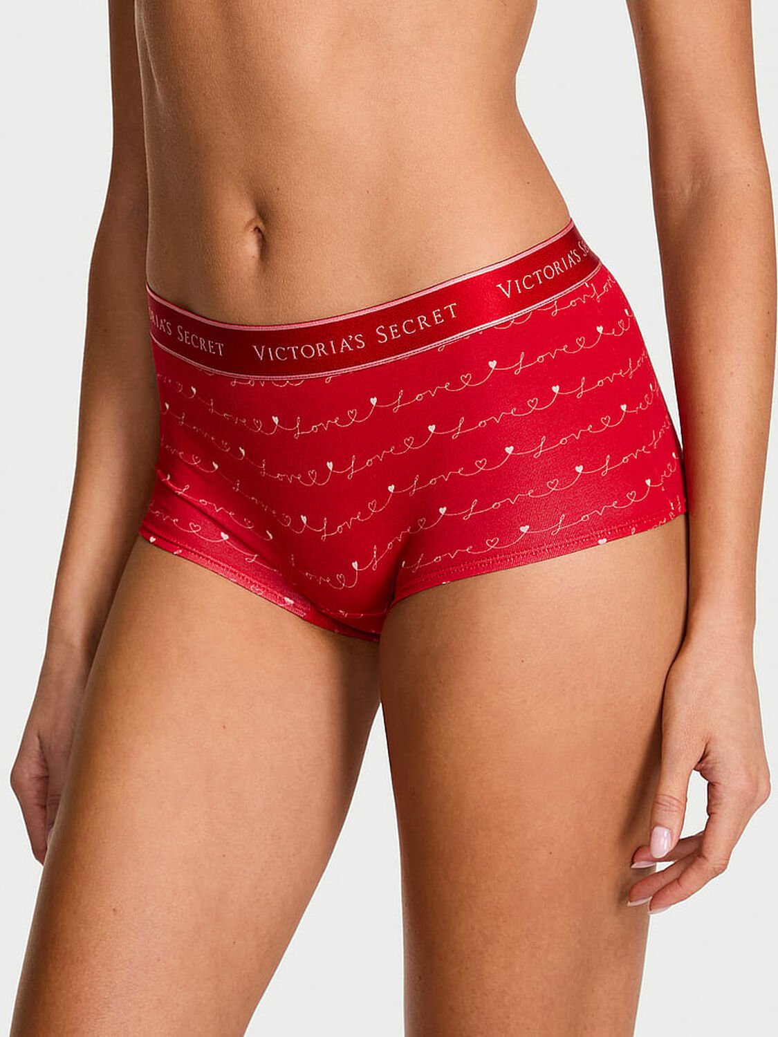 vs Cotton Logo Cotton Boyshort Panty Red Lacquer Love Script 1 of 3 