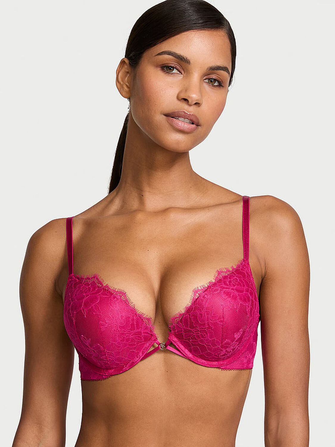 vs Very Sexy Bombshell Add-2-Cups Rose Lace Push-Up Bra Cherry Blossom 1 of 4 