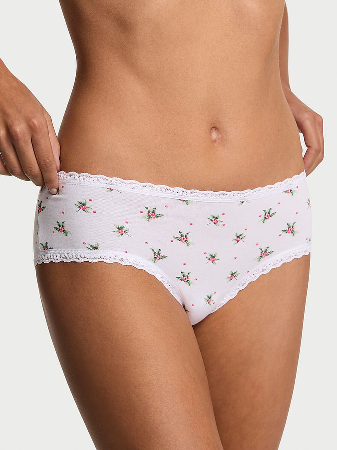 vs Lace Trim Cotton Lace-Waist Cheeky Panty White Holly 1 of 2 
