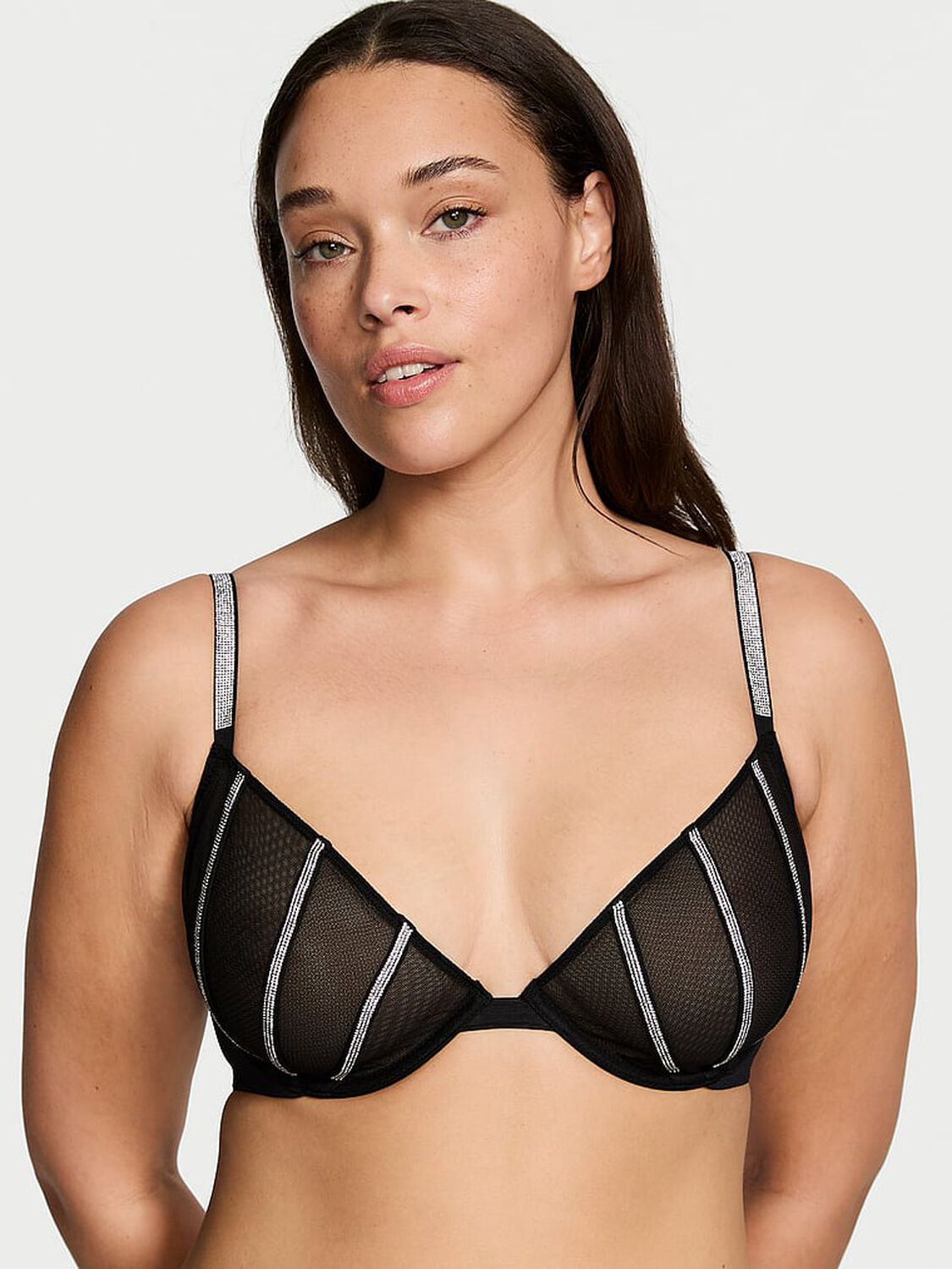 vs Very Sexy Sheer Shine Low-Cut Demi Bra Black 1 of 4 