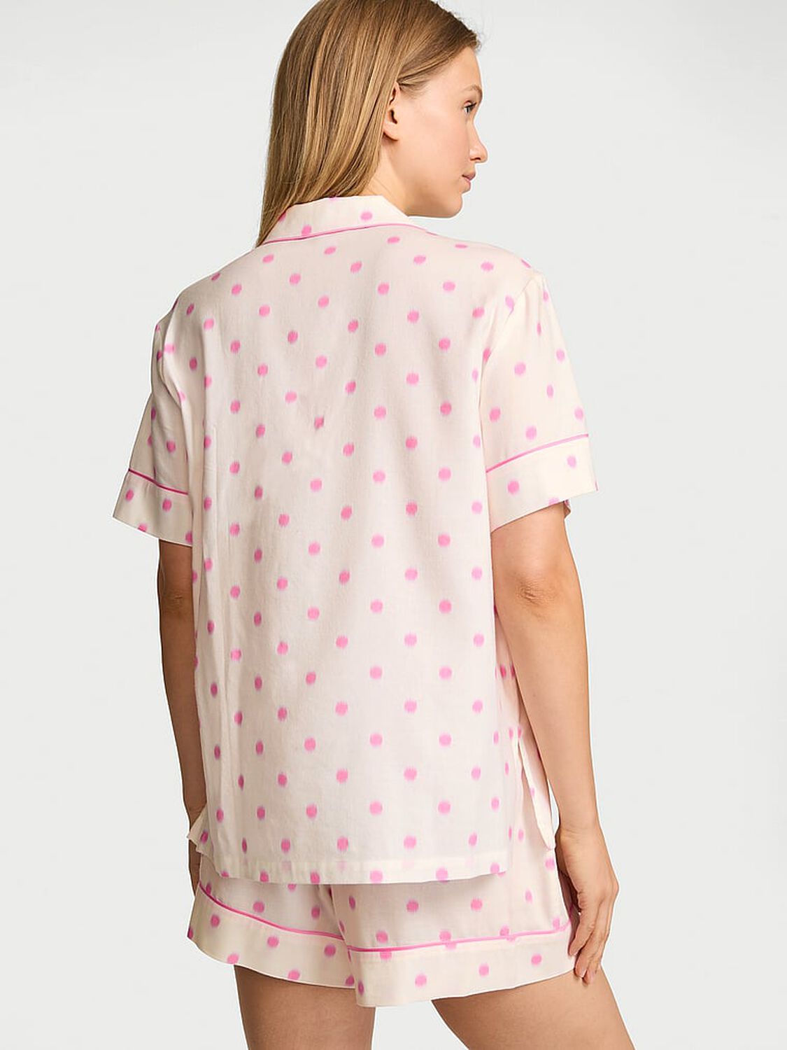 vs Victoria's Secret Flannel Short Pajama Set Coconut White W Pink Dots 2 of 3 