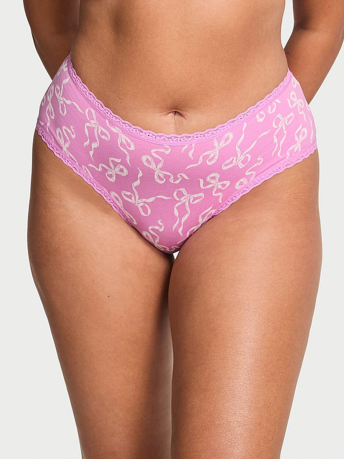 vs Lace Trim Cotton Lace-Waist Cheeky Panty Lilac Bows 1 of 2 