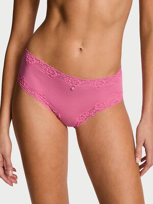 Cotton Shadow Stripe Lace-Waist Cheeky Panty