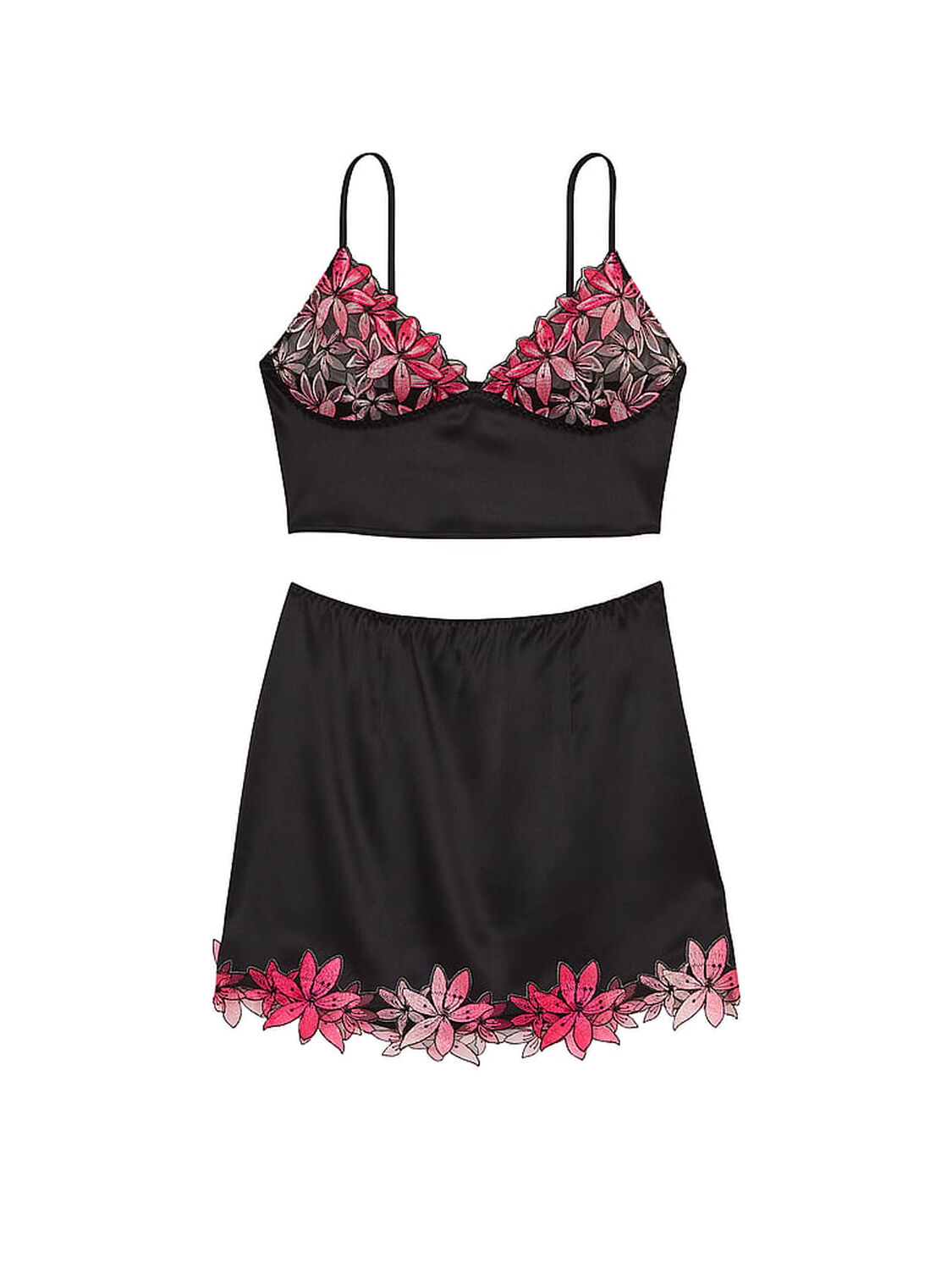vs Victoria's Secret Ziggy Glam Floral Embroidery Cami Slip Skirt Set Black 3 of 4 