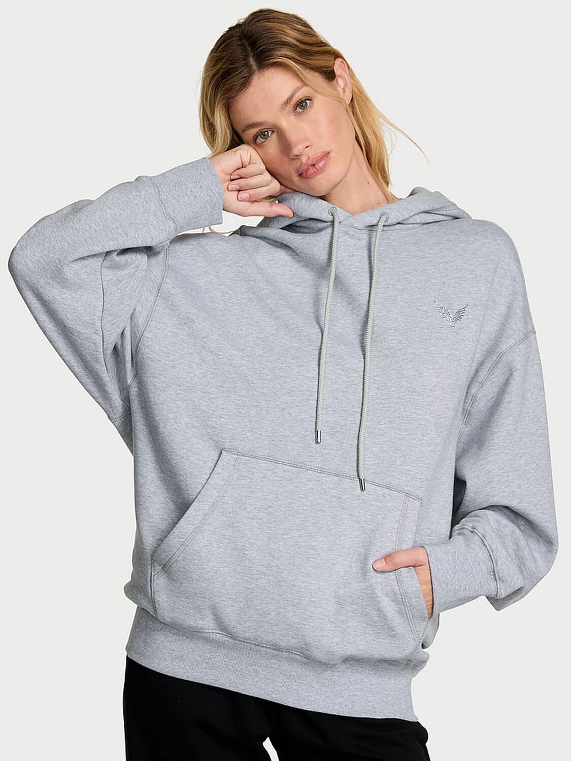 vs Angel Essentials Iconic Fleece Relaxed Hoodie Medium Heather Grey 1 of 3 
