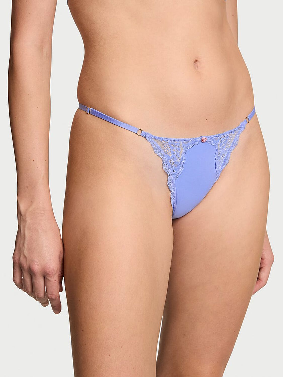 vs Dream Angels Lace-Trim Adjustable V-String Panty Cameo Blue 1 of 4 