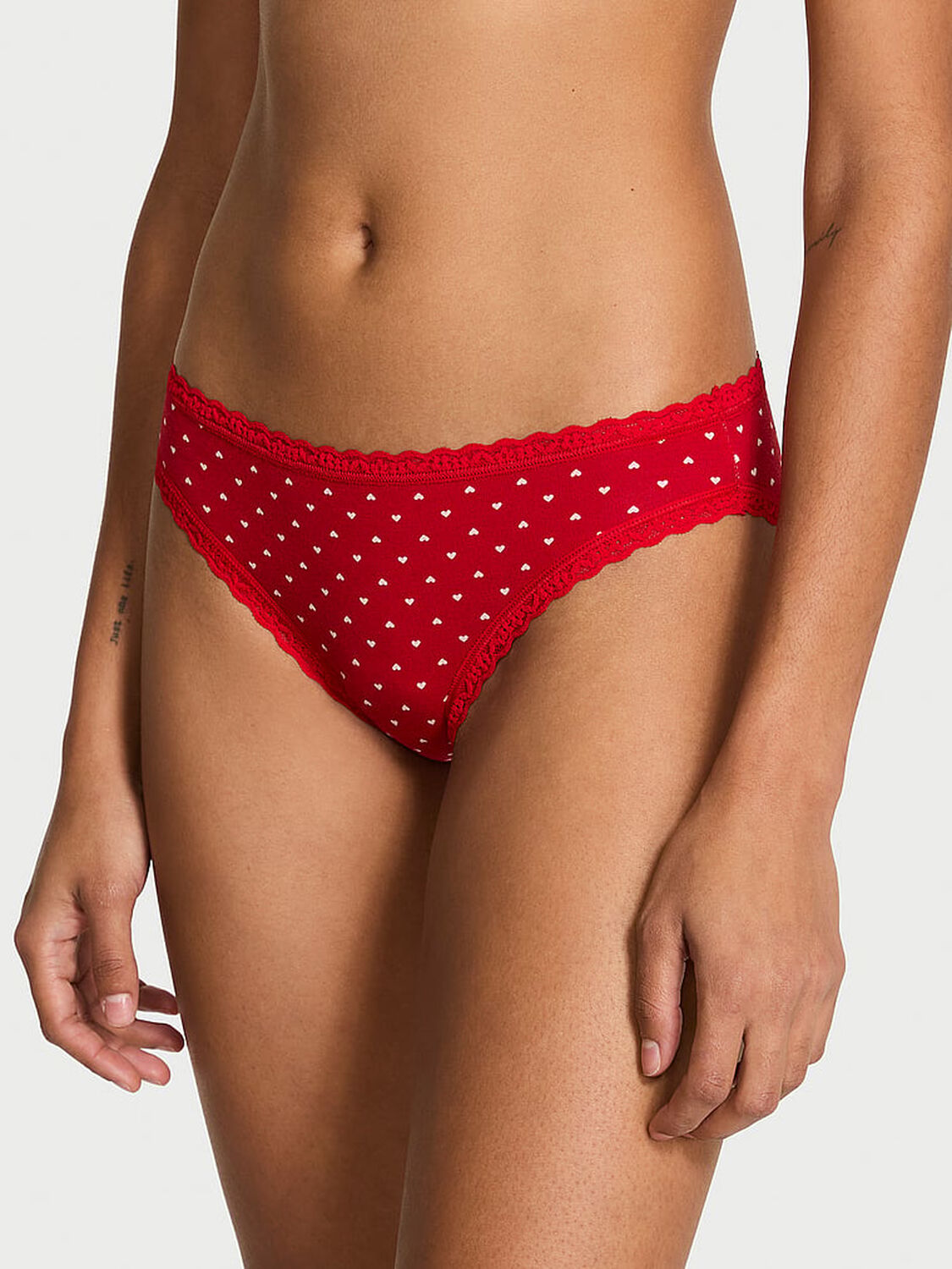 vs Lace Trim Lace-Waist Bikini Panty Lipstick Hearts 1 of 3 