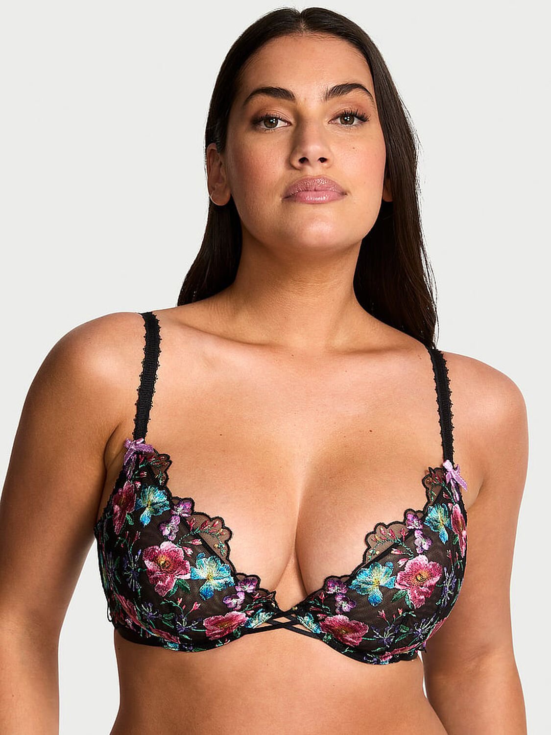 vs Very Sexy Dark Blossom Embroidery Unlined Low-Cut Demi Bra Dark Blossom 1 of 3 