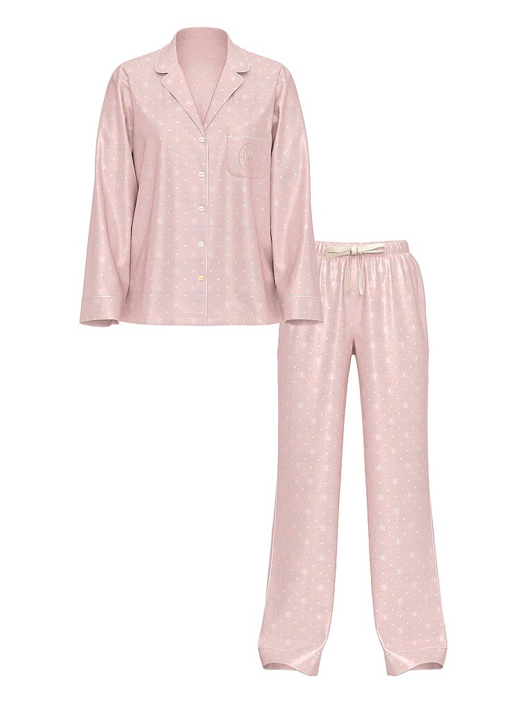 Glazed Satin Long Pajama Set Angel Pink Dots M | Victoria's Secret