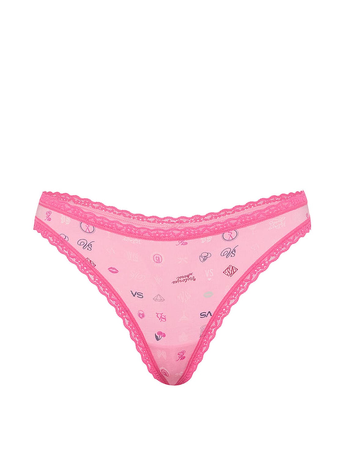 vs Lace Trim Cotton Lace-Waist Thong Pink Vs Logo 3 of 3 