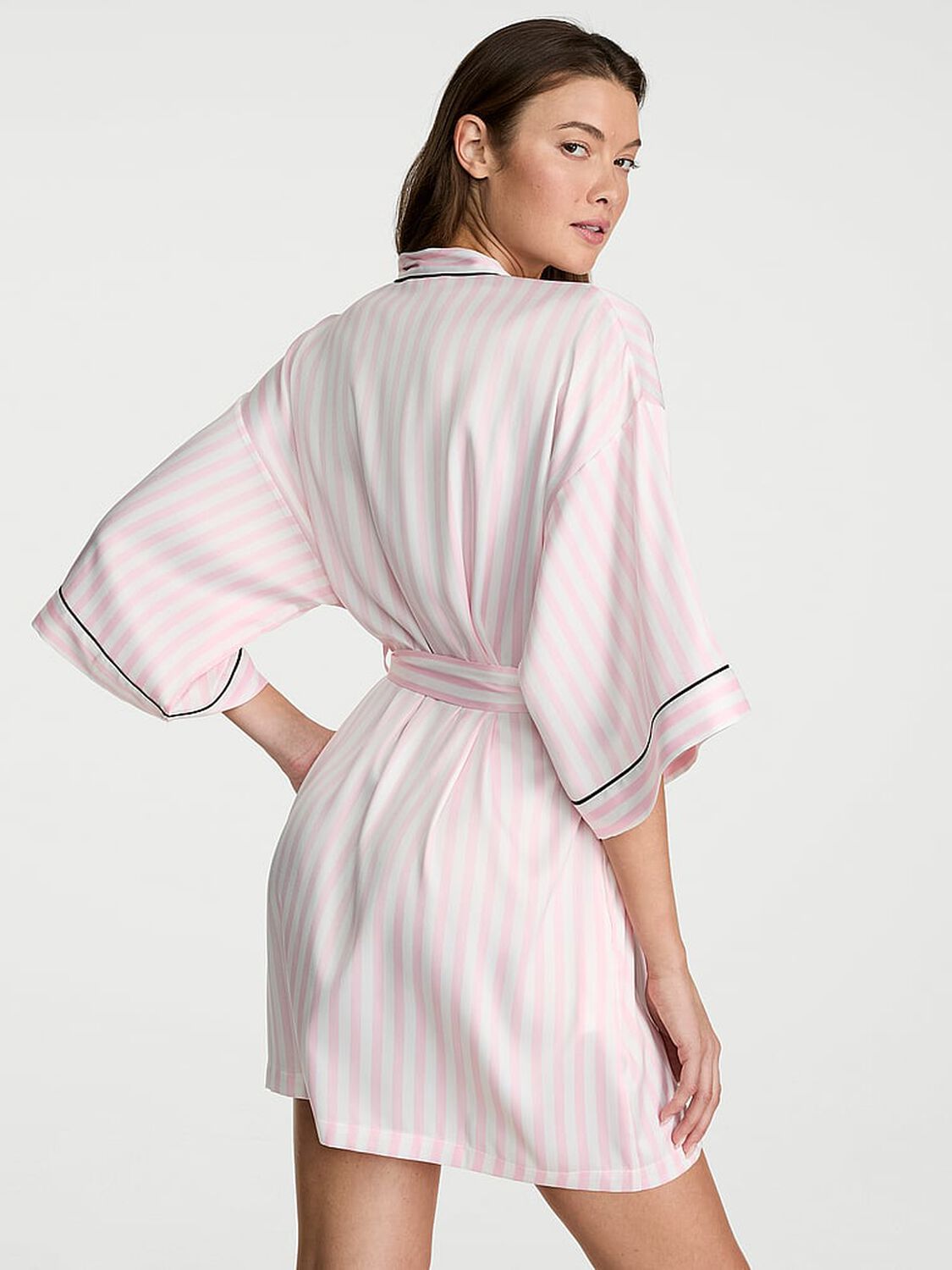 vs Victoria's Secret Signature Satin Short Piped Robe Iconic Stripe 1 of 1 