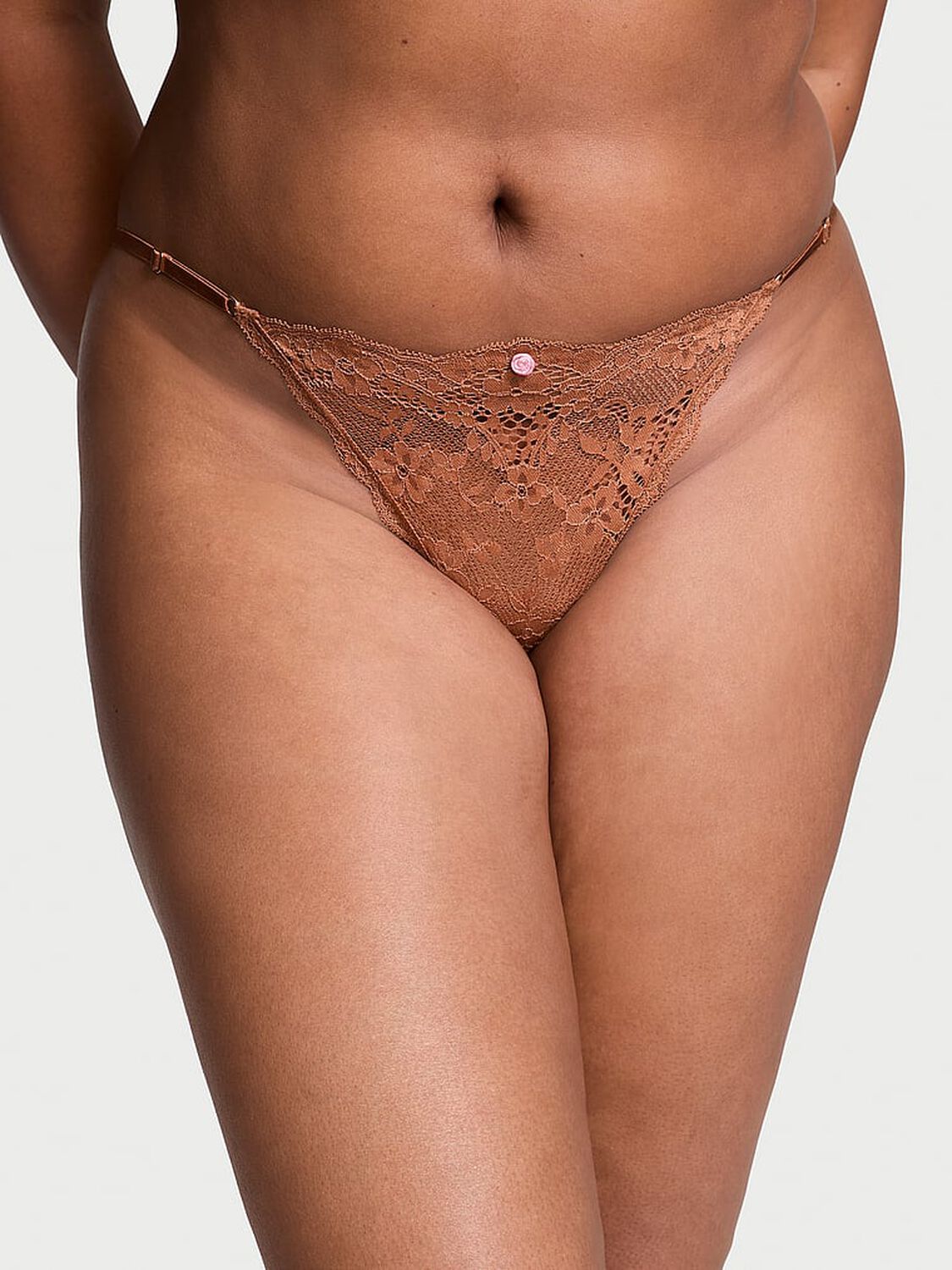 vs Dream Angels Lace Adjustable String Bikini Panty Caramel 1 of 4 