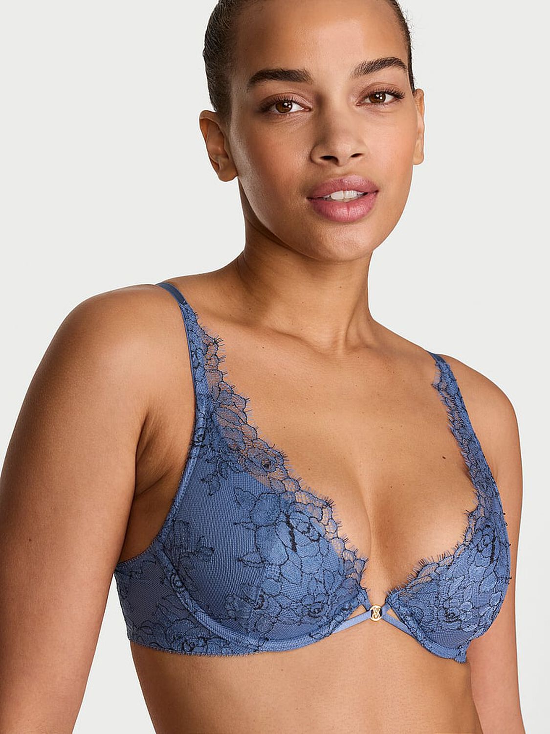 vs Very Sexy Denim Rose Lace Lightly Lined Plunge Bra Denim 1 of 3 