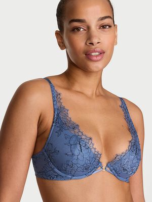 Denim Rose Lace Lightly Lined Plunge Bra