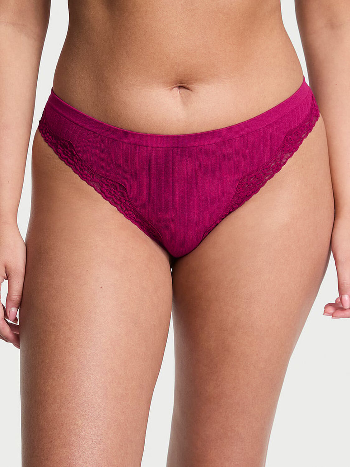 vs Seamless Seamless Rib Lace-Trim Thong Panty Fresh Jam 3 of 3 
