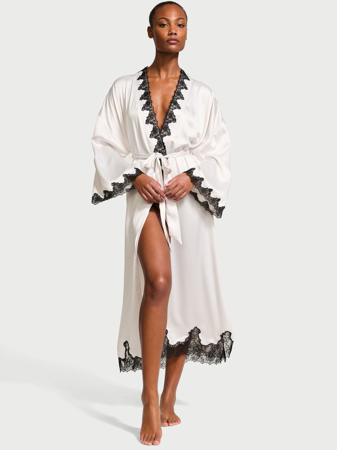 vs Victoria's Secret Satin & Rose Lace Open-Back Long Robe 1 of 3 