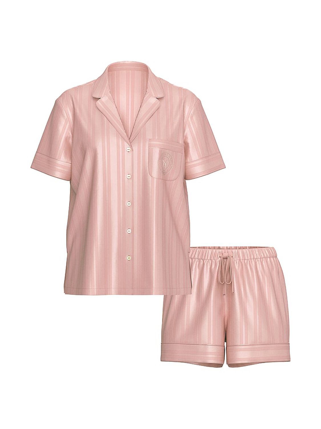 vs Victoria's Secret Glazed Satin Short Pajama Set Royal Pink Jacquard 3 of 3 