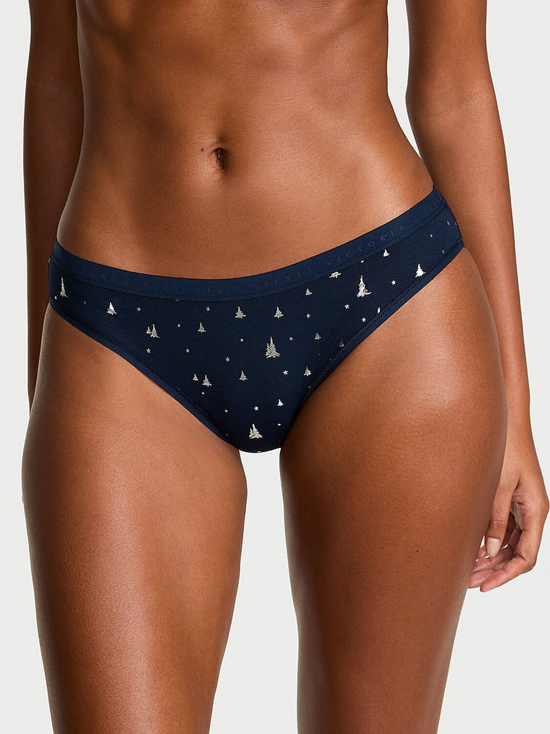 vs Victoria's Secret Stretch Cotton Bikini Panty Midnight Sea Shimmer Trees 1 of 2 