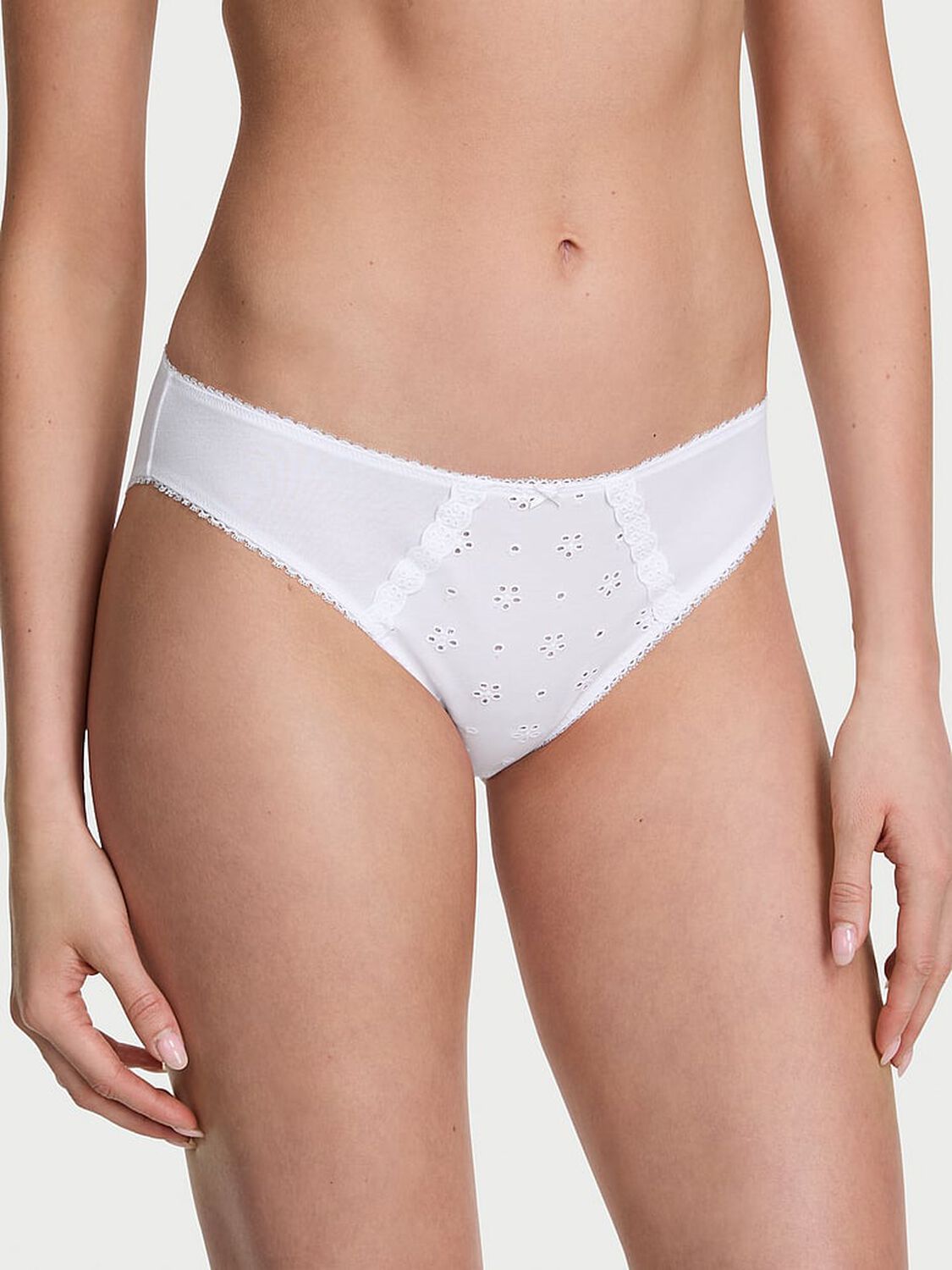 vs Victoria's Secret Stretch Cotton Eyelet Bikini Panty Vs White 1 of 2 