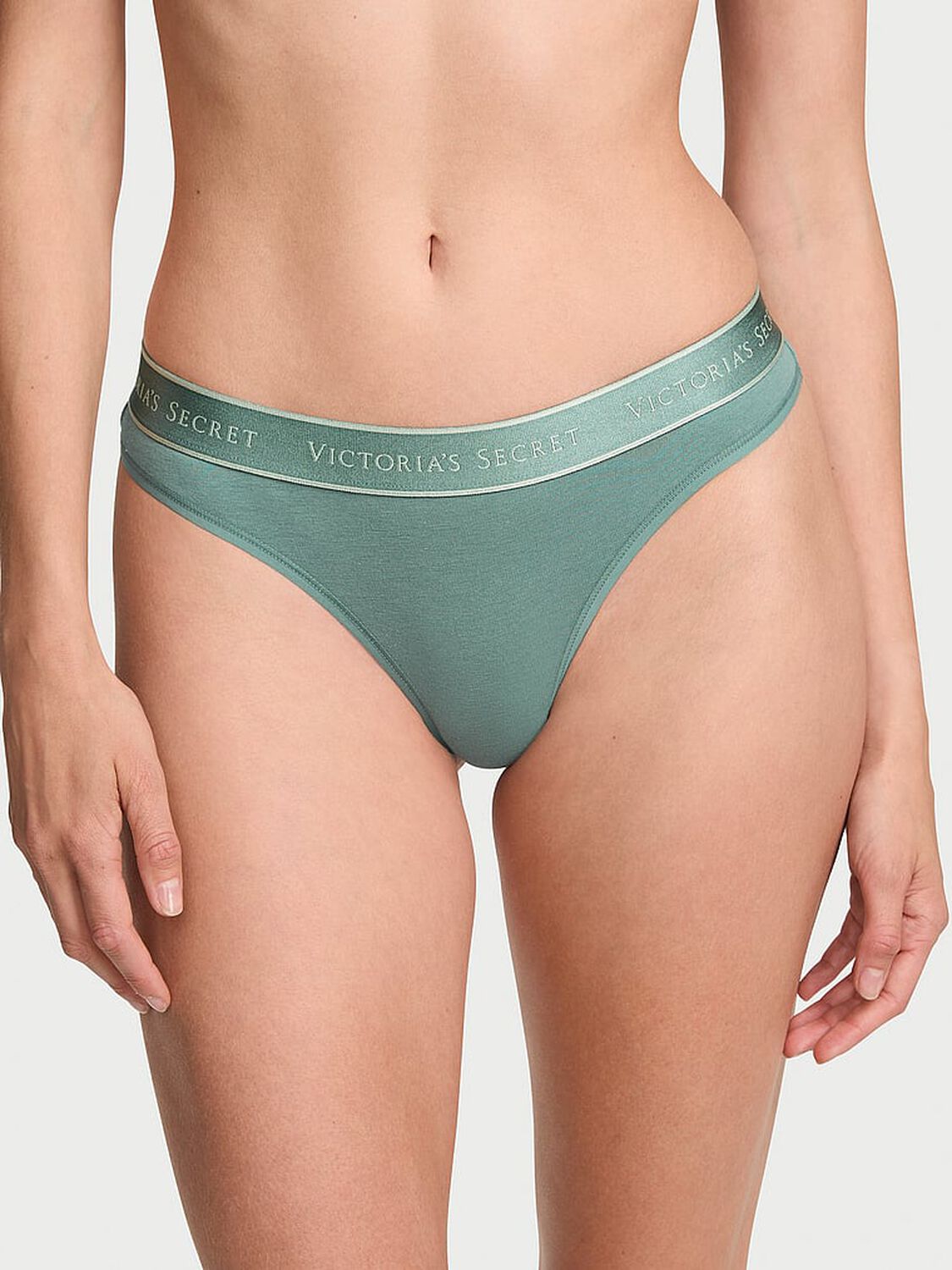 vs Cotton Logo Cotton Thong Panty Arctic Green 1 of 3 