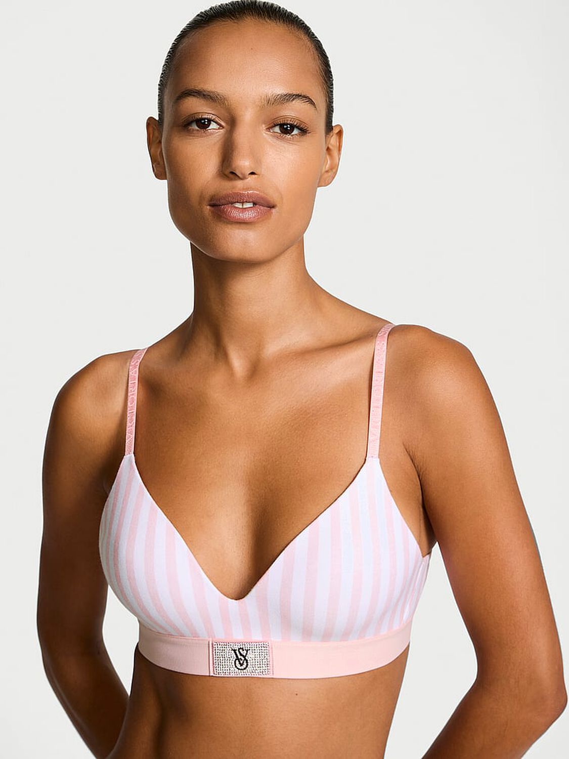 vs The T-Shirt Shine Patch Lightly Lined Wireless Bra Pink Stripes 1 of 3 