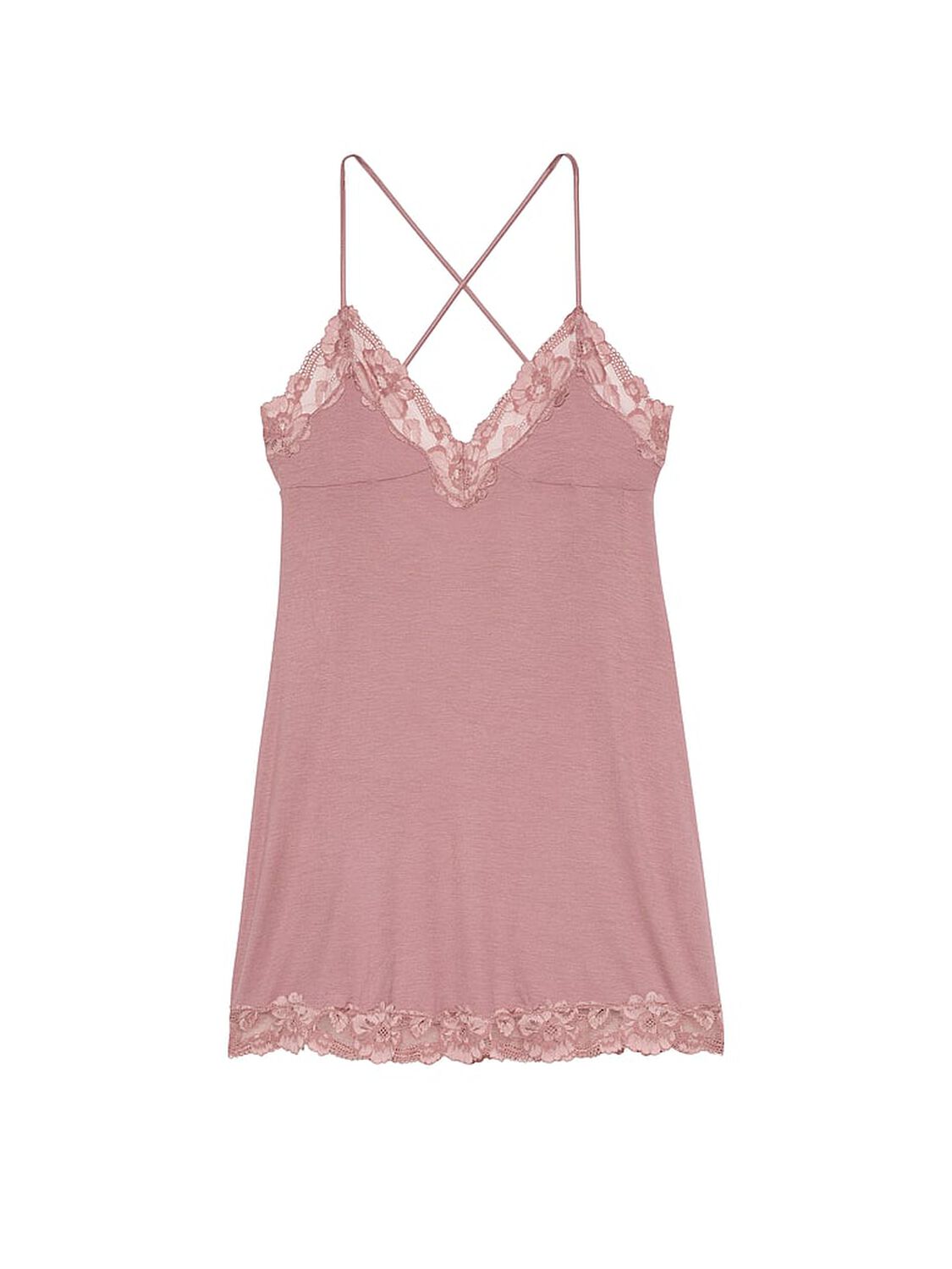 vs Victoria's Secret Ribbed Modal & Lace Cross-Back Slip Dress Nostalgia Rose 3 of 3 