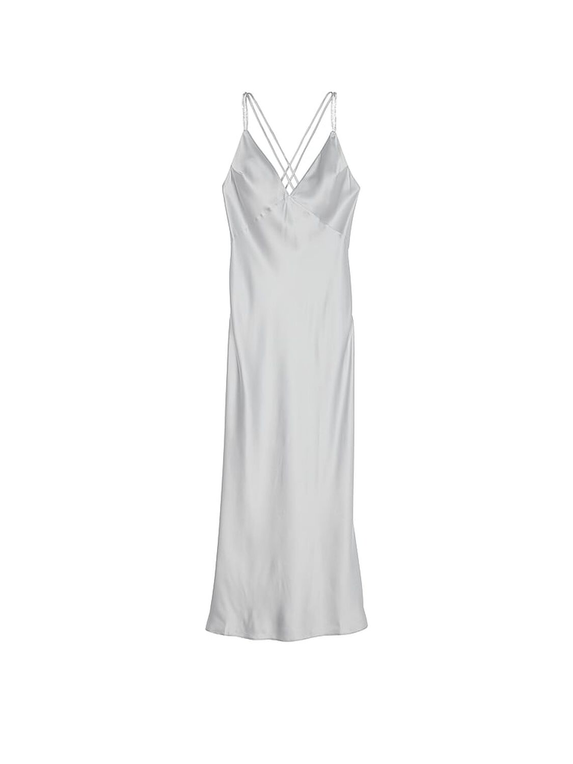 vs Victoria's Secret Twinkle Strap Satin Long Slip Dress Silver Pearl 3 of 3 