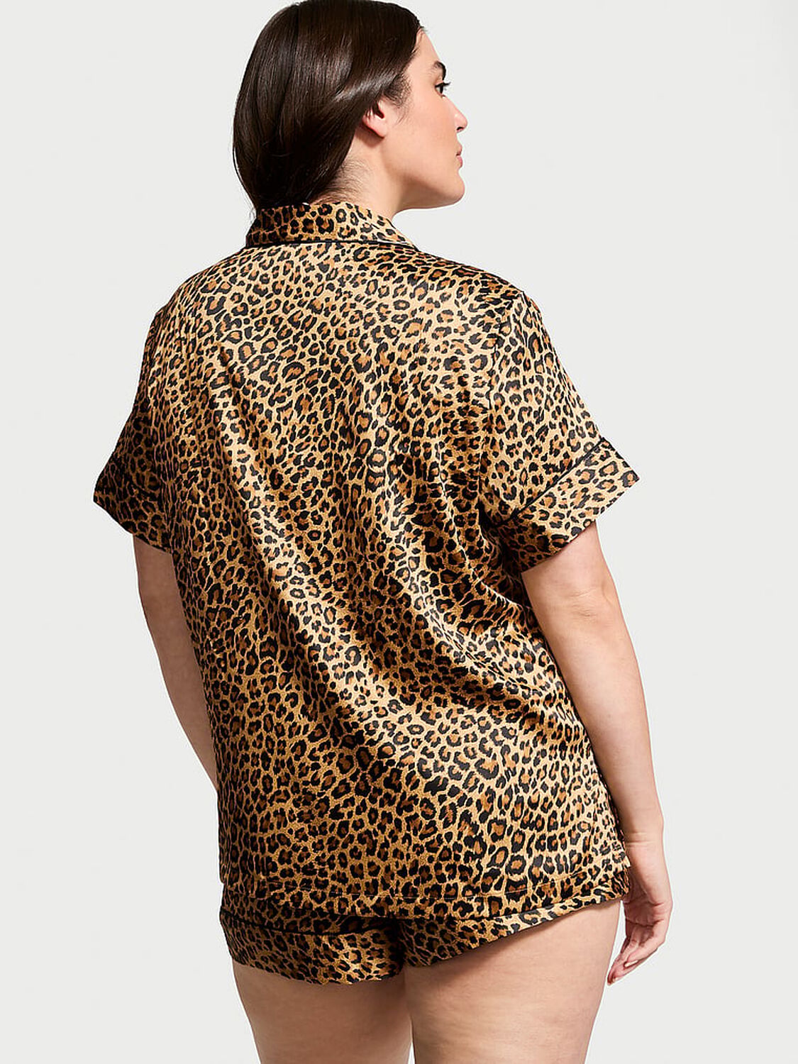 vs Victoria's Secret Glazed Satin Short Pajama Set Safari Gold Leopard 2 of 3 