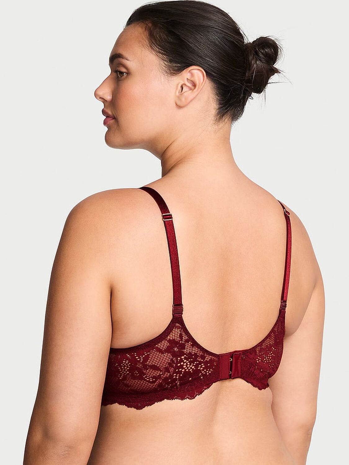 vs Dream Angels Smooth & Lace Lightly Lined Demi Bra Sangria Red 2 of 2 