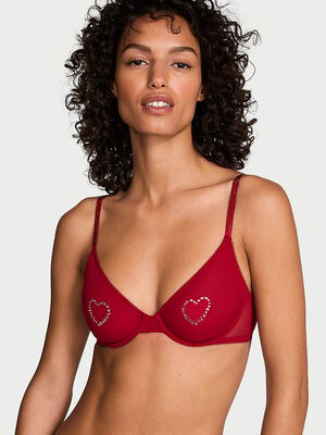 Sheer Shine Motif Unlined Low-Cut Demi Bra