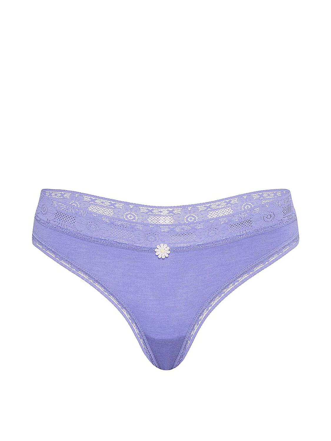 vs Lace Trim Cotton Lace-Trim Thong Panty Verywinkle 3 of 4 
