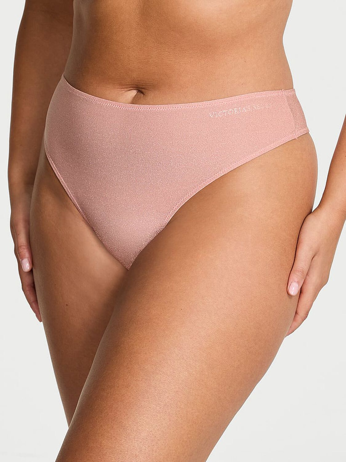 vs Body By Victoria Body by Victoria Flex Shimmer Mid-Rise Thong Panty Royal Pink Shimmer 1 of 4 