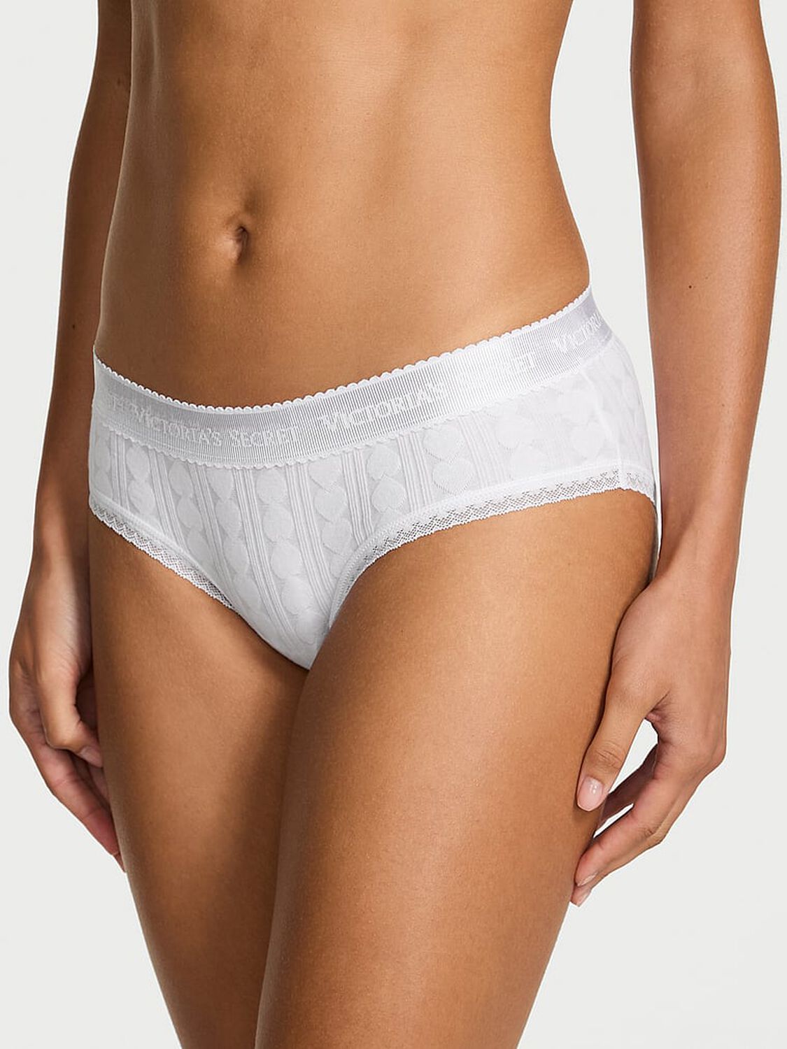 vs Cotton Logo Heart Pointelle Hiphugger Panty Vs White 1 of 3 