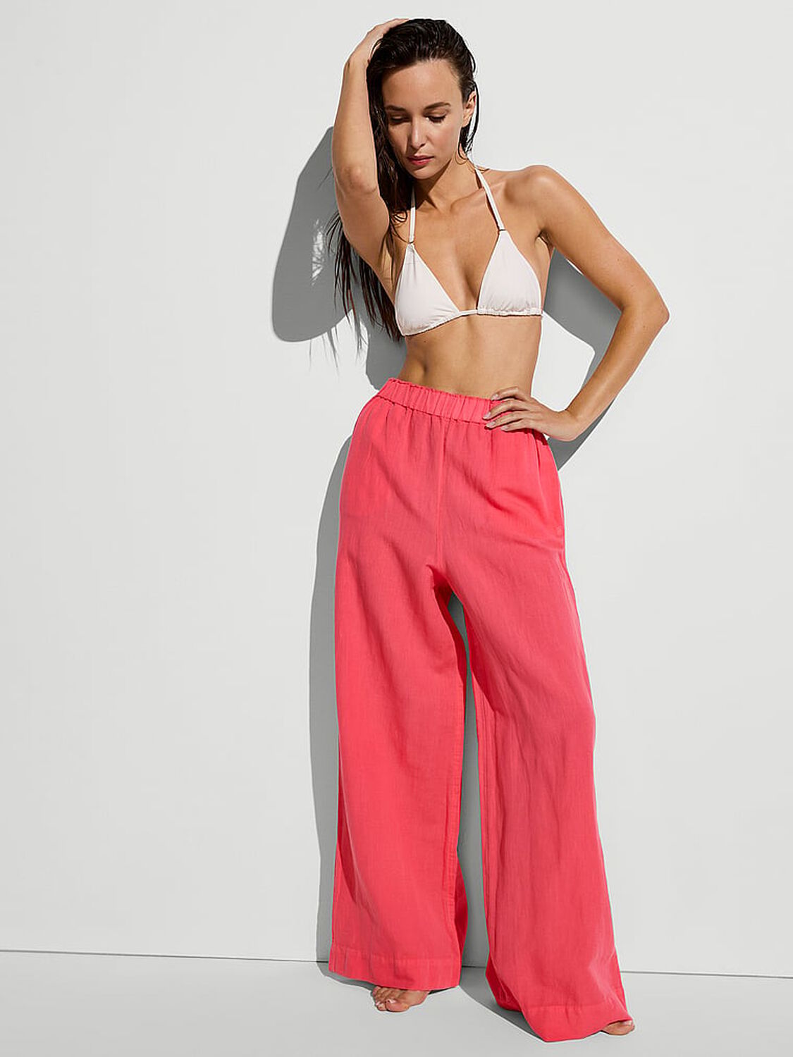 vs Victoria's Secret Swim Beachwear Linen Pants Poppy 1 of 4 