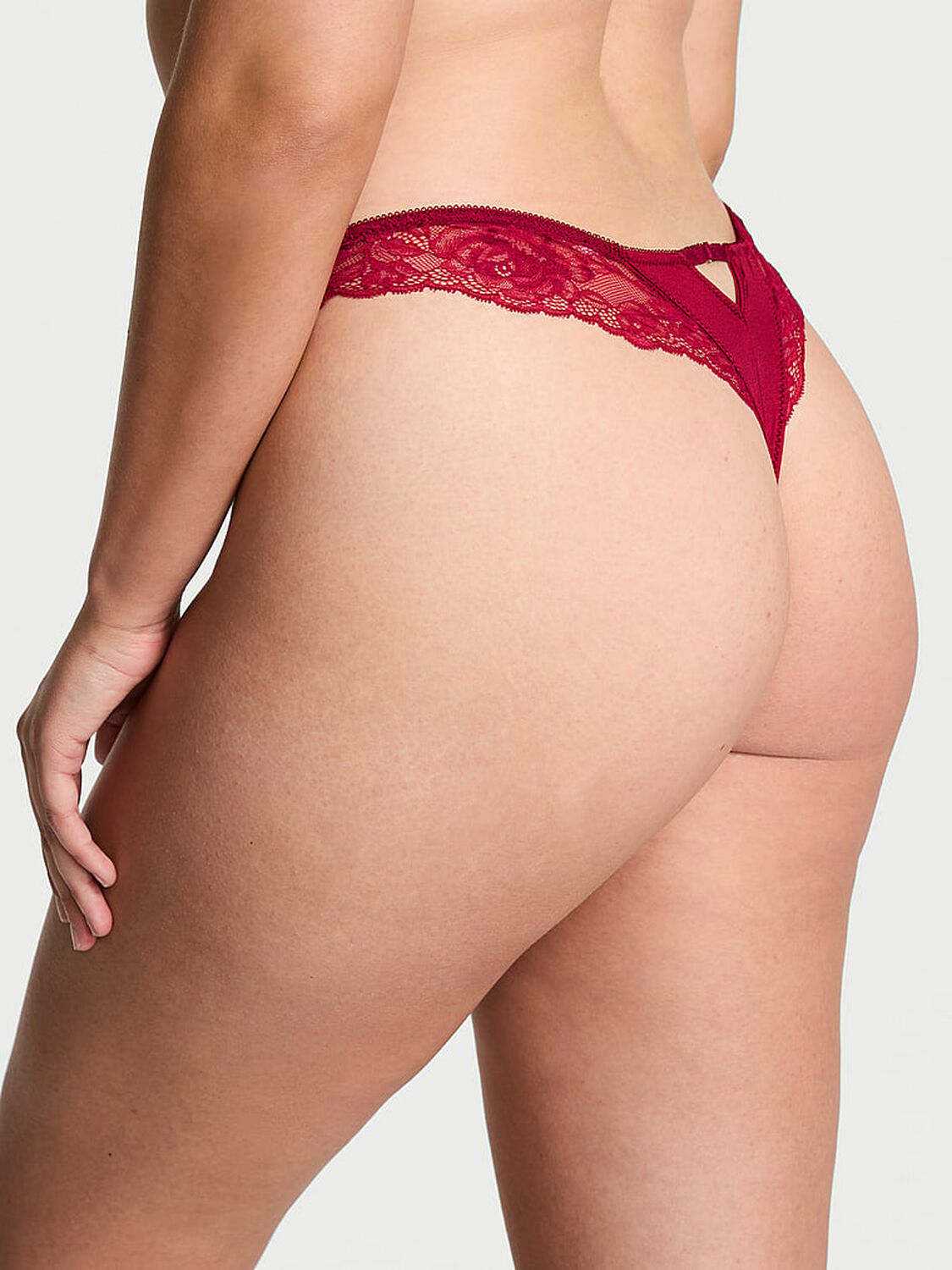 vs Very Sexy Rose Lace-Trim High-Leg Thong Panty Campari Red 2 of 3 