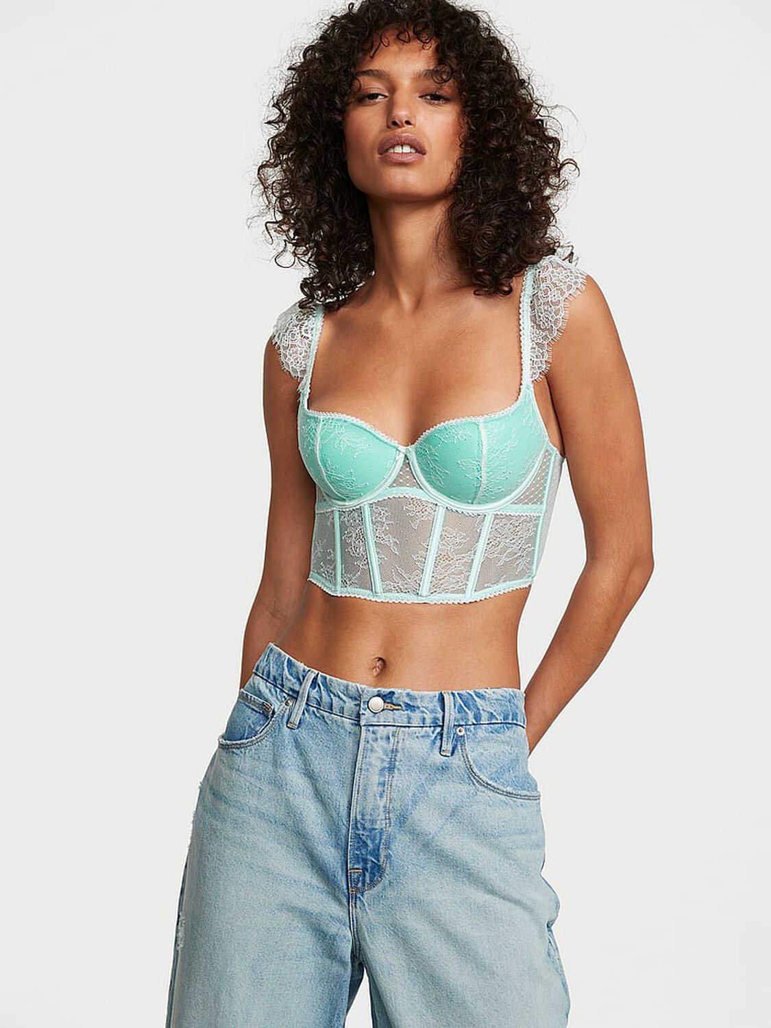 vs Dream Angels Lace Cap-Sleeve Corset Top Crystal Water 5 of 5 