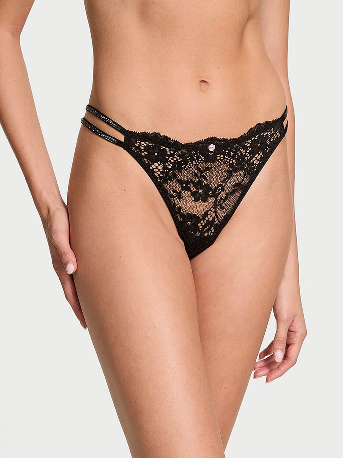 vs Dream Angels Twinkle Strap Lace Brazilian Panty Black 1 of 4 