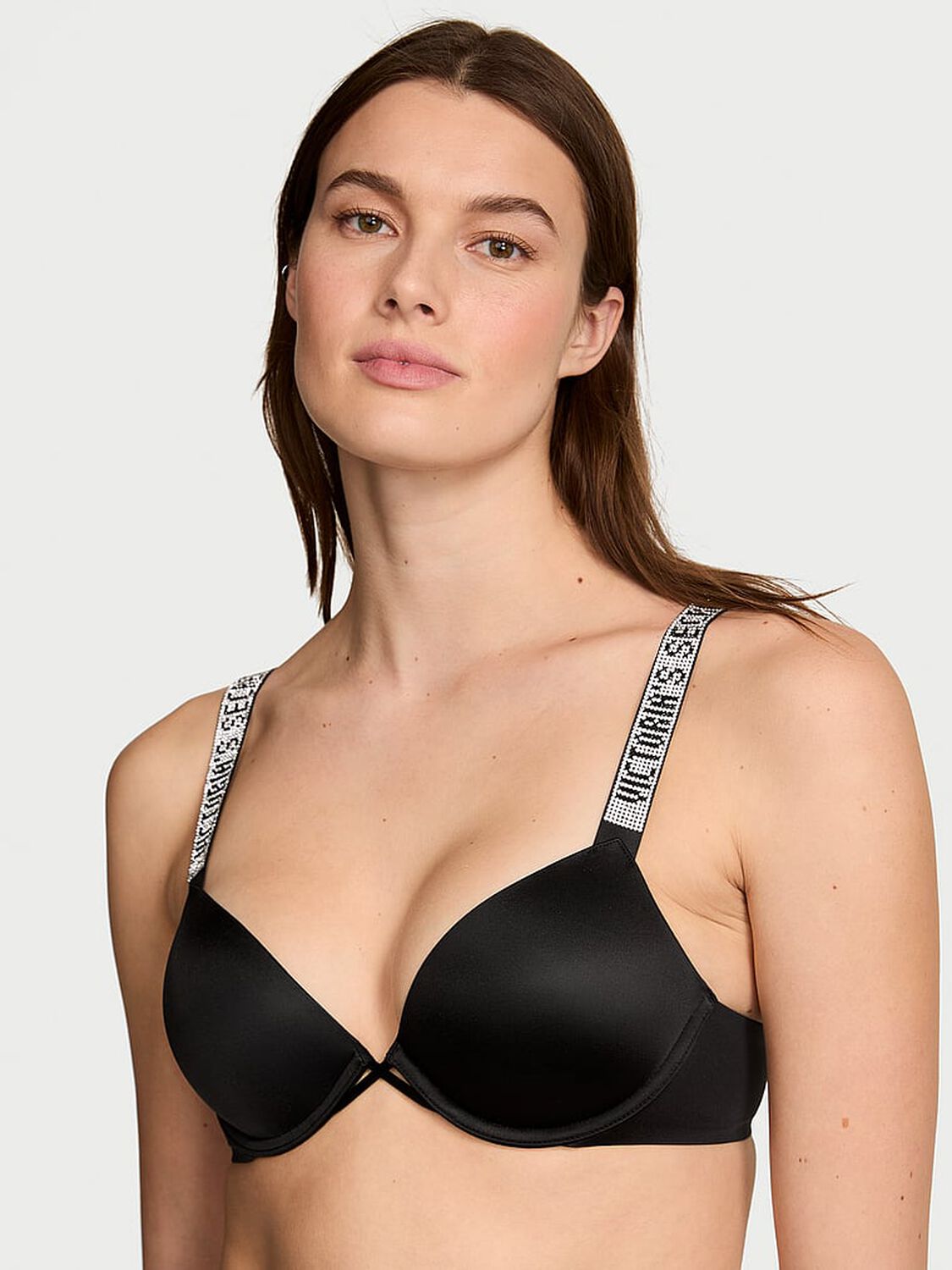vs Very Sexy Logo Shine Strap Push-Up Bra Black 1 of 3 