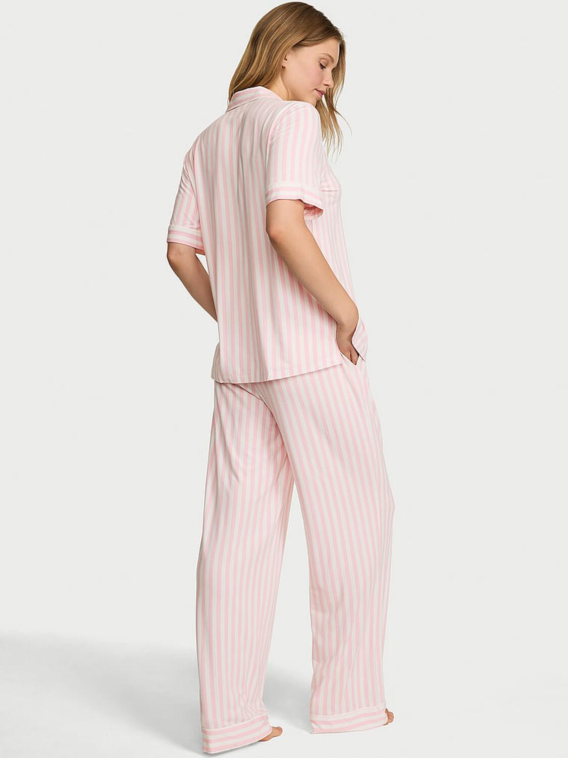 vs Victoria's Secret SoSoft&trade; Modal Short-Sleeve Long Pajama Set Iconic Pink Stripes 2 of 4 