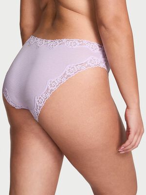 Cotton Shadow Stripe Lace-Waist Bikini Panty