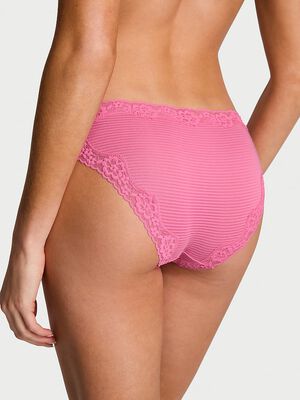 Cotton Shadow Stripe Lace-Waist Bikini Panty