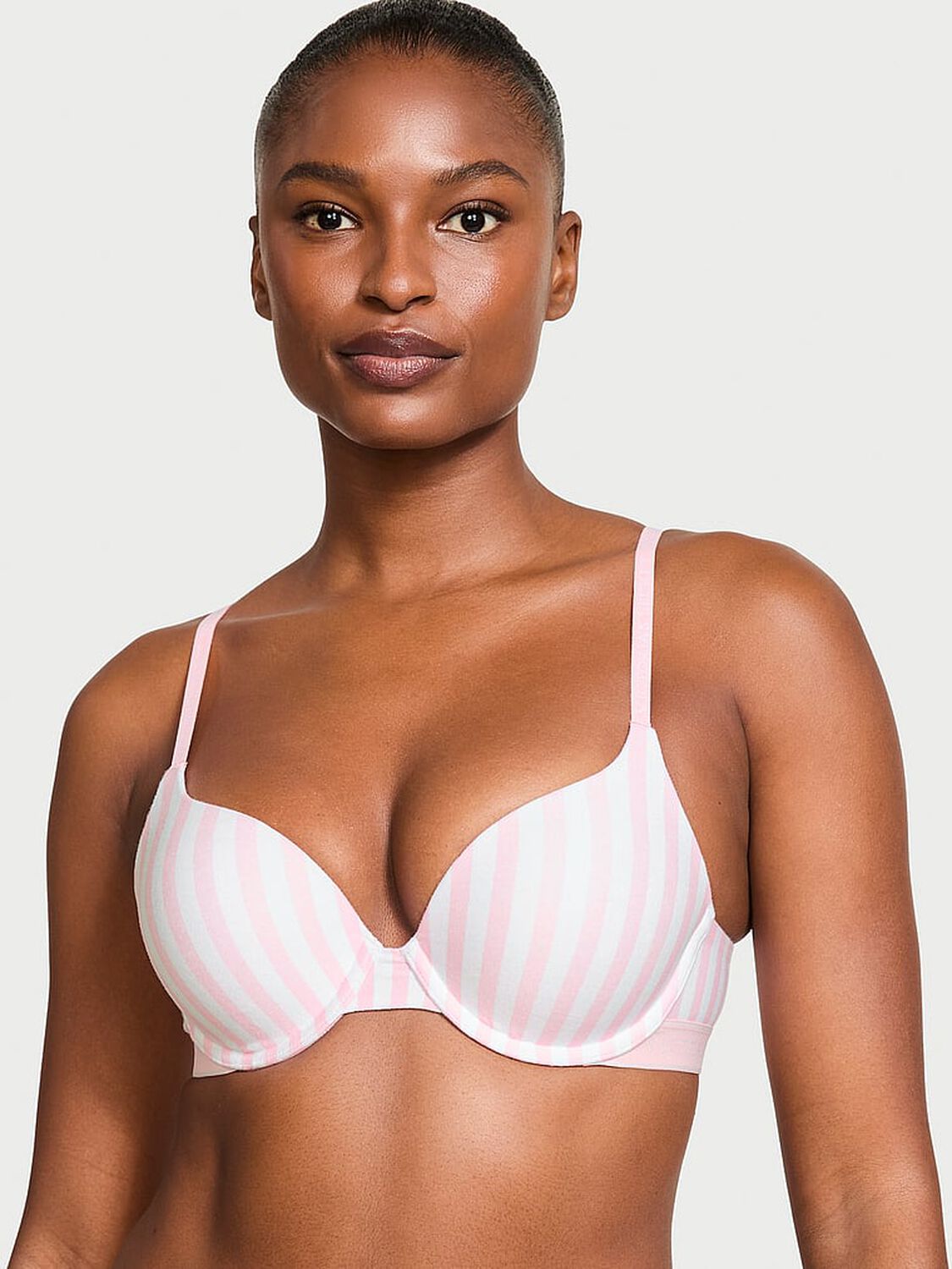 vs The T-Shirt Perfect Shape Cotton Push-Up Bra Pink Stripes 1 of 3 