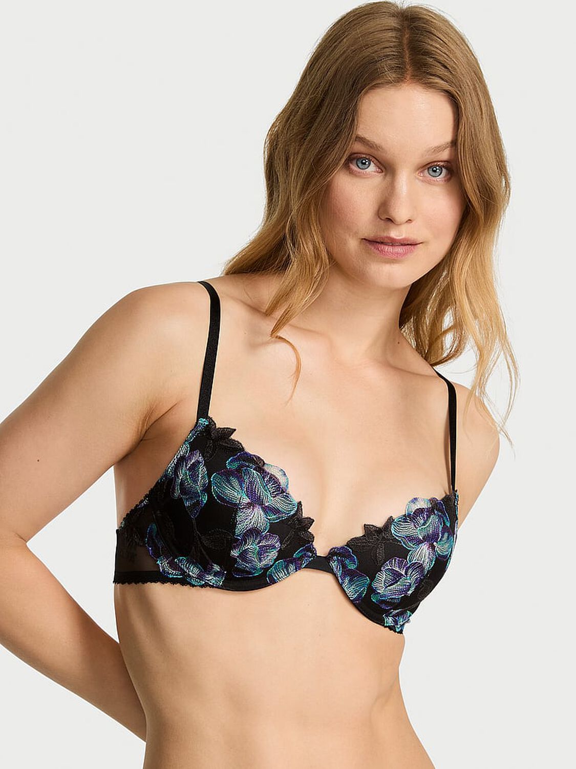 vs Very Sexy Electric Orchid Embroidery Lightly Lined Plunge Demi Bra Black Electric Orchid 4 of 4 