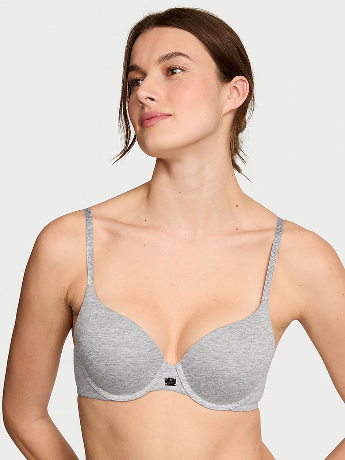 vs The T-Shirt Cotton Logo Hardware Perfect Shape Push-Up Bra Heather Grey 1 of 3 
