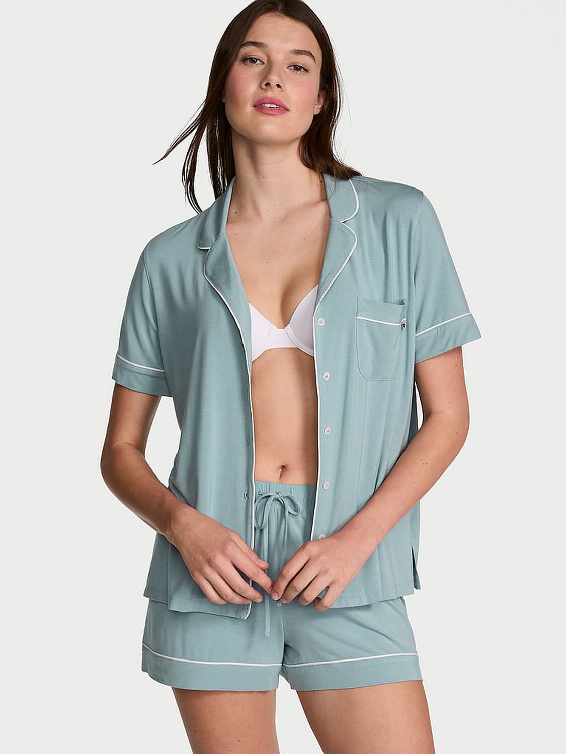 vs Victoria's Secret Modal Soft Short Pajama Set Jupiter W Coconut White Piping 1 of 4 