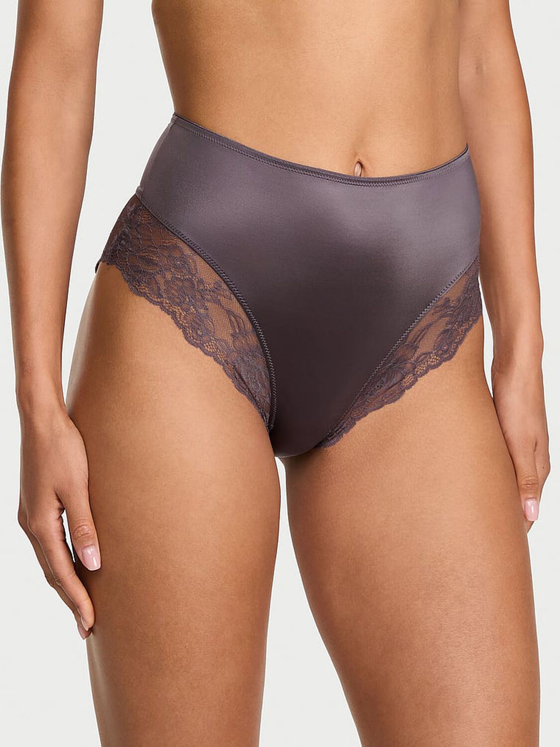 vs Very Sexy Smooth Lace-Trim High-Waist Brief Panty Tornado 1 of 3 