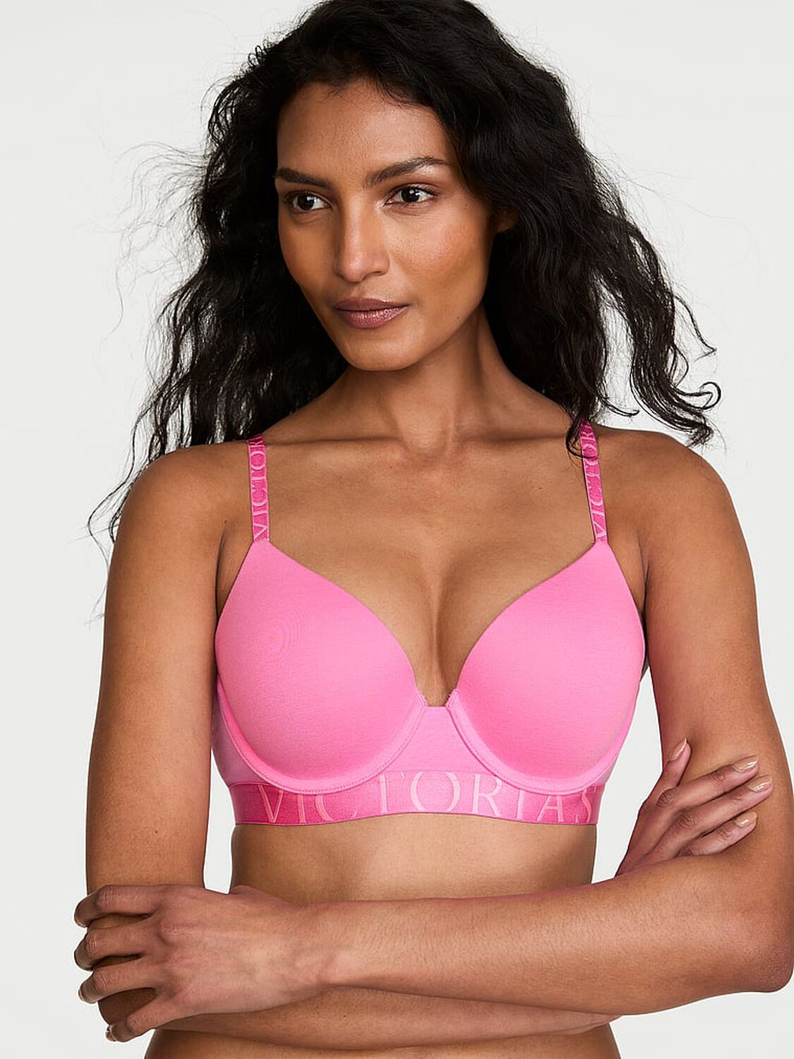 vs The T-Shirt Perfect Shape Cotton Exploded Logo Push-Up Bra Pink Sugar 1 of 2 