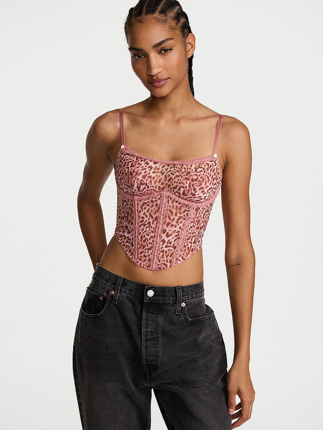 vs Dream Angels Sweet Leopard Mesh Corset Top Angel Pink Leopard 1 of 3 