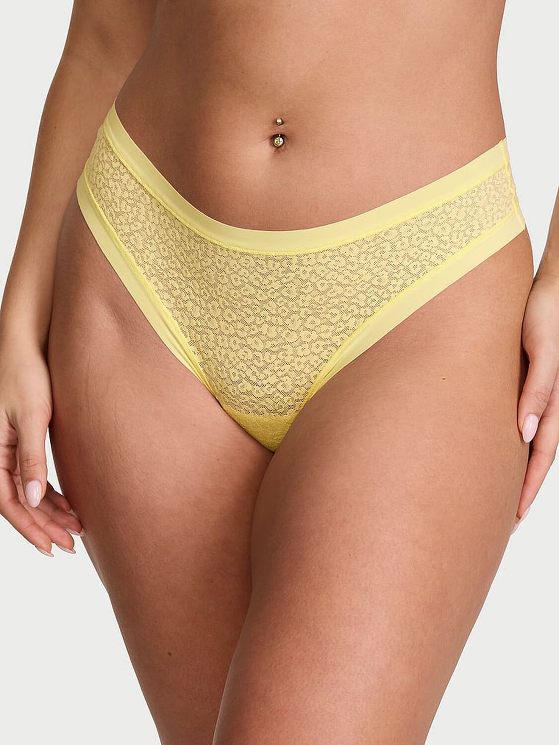 vs No-Show No-Show Leopard Lace Thong Panty Lemonade 1 of 2 